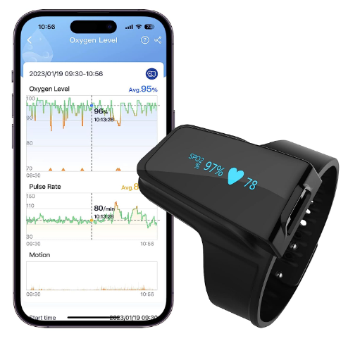 Livenpace Continuous Oxiband Pulse Oximeter, Blood Oxygen Saturation Monitor with Audio Reminder, 72hrs long battery life, Detailed APP& PC Reports by PDF/CSV