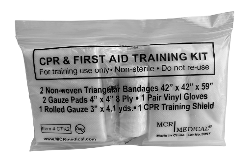 CPR & FA Training Kits w. 2 Non-Woven Triangular Bandages, 10 Pack, MCR Medical