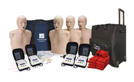PRESTAN CPR Adult Manikin 4-Pack w. Feedback, AED UltraTrainer, Carry Bag w. Wheels