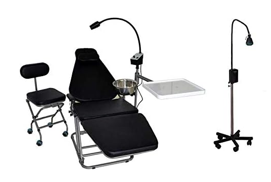 Portable Foldable Dental Chair &Operating LED Lamp & Nylon Bags& Doctor's Chairs(Saddle Horse Chair+Square Chair) (Patient Chair with LED Lamp Including Bags)