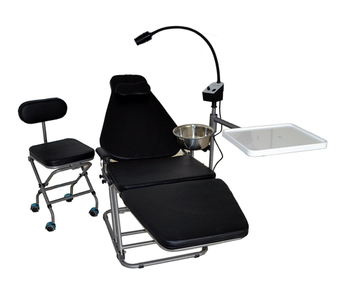 Dynamic Superdental New Portable Folding Chair &Exam LED Lamp Light & Stainless Steel Spittoons& Doctor's Chair All Black