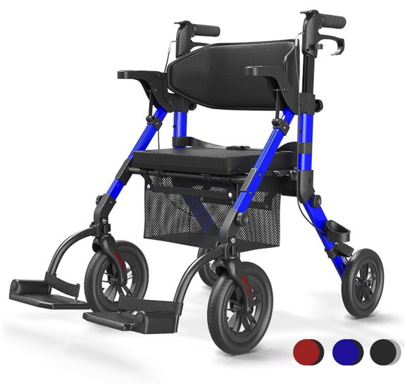 VOCIC 2 in 1 Transformable Rollator Walker and Transport Wheelchair 
