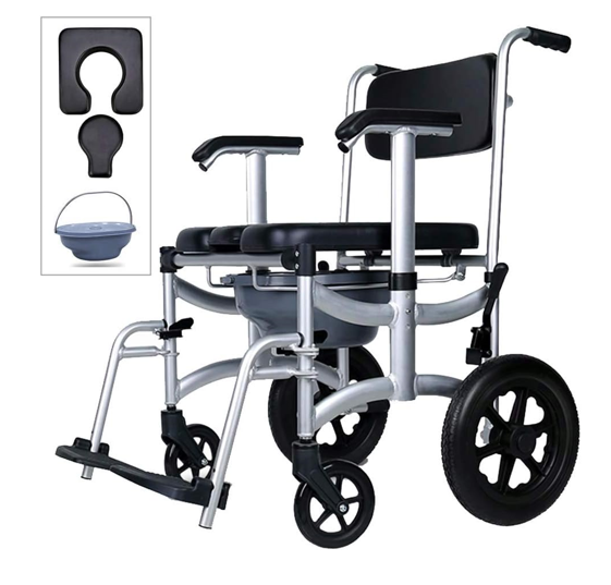 MUUL-WHCH Mobile 4-in-1 Toilet Commode Wheelchair 