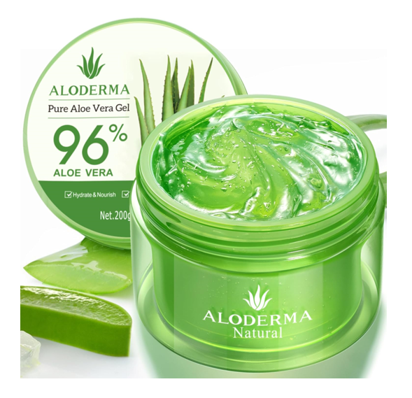 Aloderma Organic Aloe Vera Gel for Face & Body, 96% Pure Aloe Gel Made within 12 Hours of Harvest, Ideal for Skin, Scalp, & Hair Hydration, Calming Moisturizer for Soothing After Sun Care, 7.05oz