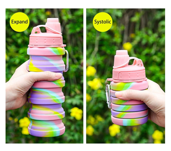 YCTMALL Collapsible Reusable Water Bottles comes with mountaineering Buckle 500ml silicone Water-proof camping water bottle