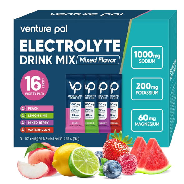 Venture Pal High Sodium Sugar-Free Electrolyte Powder Packets - Hydration Packets with Sodium, Potassium 