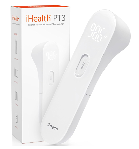 iHealth No-Touch Forehead Thermometer for Adults, Kids, Babies - FSA HSA Eligible, 3 Ultra-Sensitive Sensors, Quiet Vibration Feedback, Digital Large LED Digits, Easy to Use for Home & Nurses, PT3