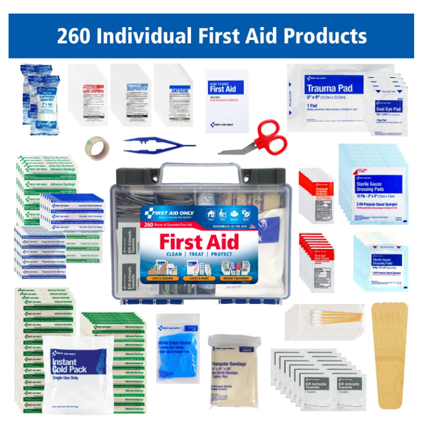 First Aid Only 91248 OSHA-Compliant First Aid Kit, All-Purpose 50-Person Emergency First Aid Kit for Business, Worksite, Home, and Car, 260 Pieces