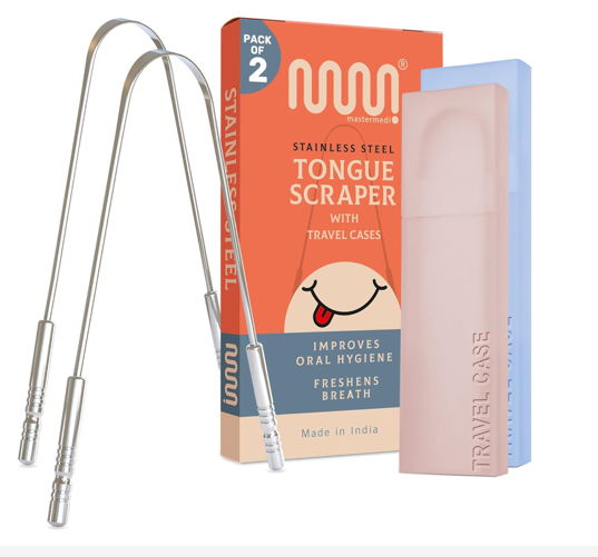 MasterMedi Tongue Scraper for Adults with Multicolor Travel Cases 