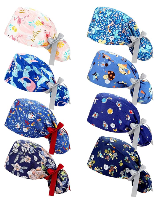 Honoson Scrub Caps with Buttons Bouffant Hats 