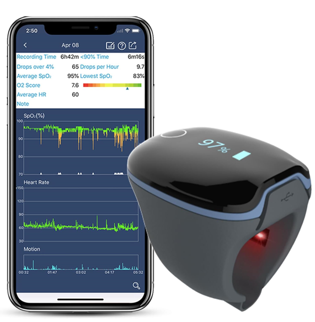 Aranzo O2Ring Bluetooth oximeter with Adjustable Vibration Alarm, Free APP and PC Software