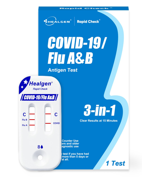 Healgen Rapid Check COVID-19, Flu A&B Antigen Test Kit