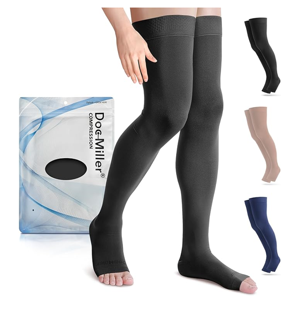 Doc Miller Thigh High Open Toe Compression Stockings